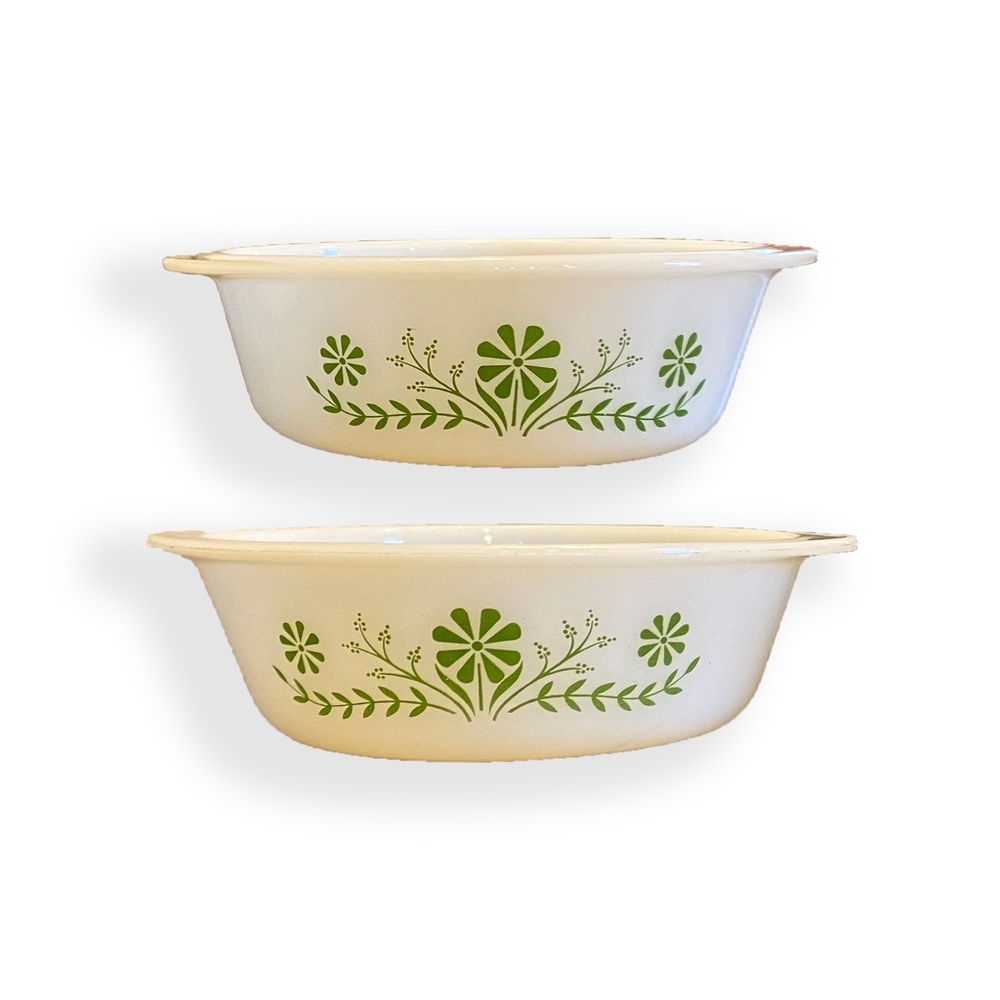 Glasbake Nesting Casserole Bake Dishes Bowls 1-1/2 & 2 Quart QT Milk White Glass